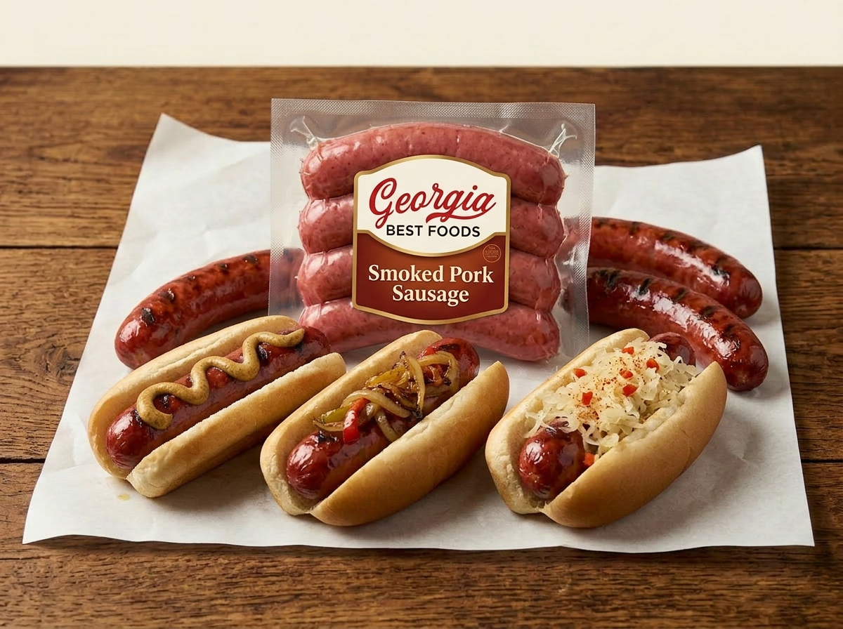 Coiled Georgia Best smoked sausage links on butcher paper